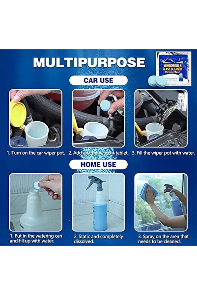 Generic Windshield washer fluid tablets for cars, all types of glass, and mirrors. Concentrated and easy to dissolve. 50 tablets.