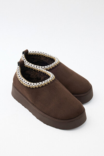 LUTVELIZADE Bot 2525 - İçi Kürklü İşleme Detaylı Acı Kahve Süet Kadın Bot