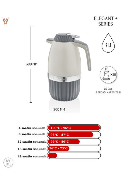 Star Termos 2 Liter Elegant Series Glass Thermos / Gray | 12 Hours Warm, 24 Hours Cold Storage