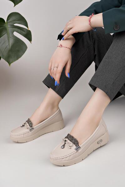 Nesil Shoes Nstar 400 Бежева шкіра анатомічні повсякденні жіночі туфлі з натуральної шкіри