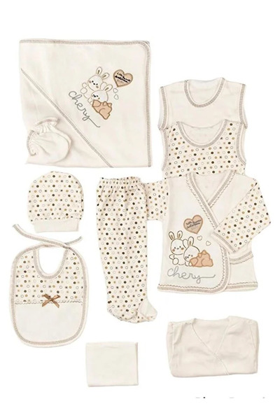 Kuzum Bebe 10 Parça Tavşan Nakışlı Kahverengi Hastane Çıkışı Yeni Doğan Zıbın...