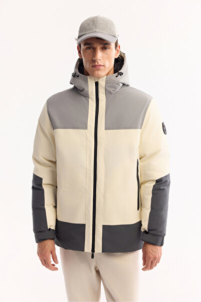 Avva Men's Ecru-Grey Hooded Water Repellent Windproof -10 ° C Durable Comfort Fit Coat A52Y6164