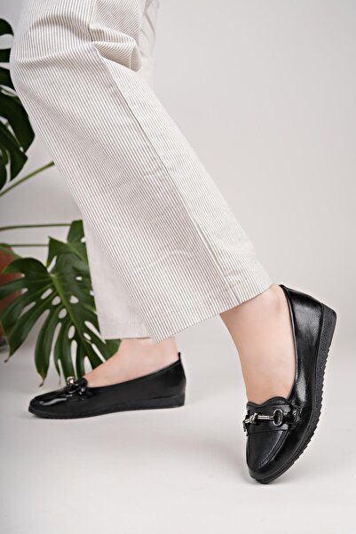 Nesil Shoes Дамски балерини Mhd 66 в черно с камъни за всеки ден