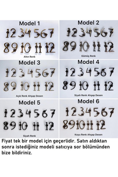 Pelince PELİNCE - Ahşap Kontraplak, Lazer Kesim, Duvar Saati Rakam Seti - Çiç...