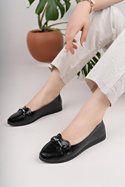 Nesil Shoes Дамски балерини Mhd 66 в черно с камъни за всеки ден