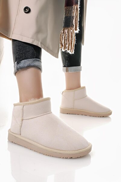 Nesil Shoes Ypr 7391 Bej Süet İçi Kürklü Su İtici Kadın Bot