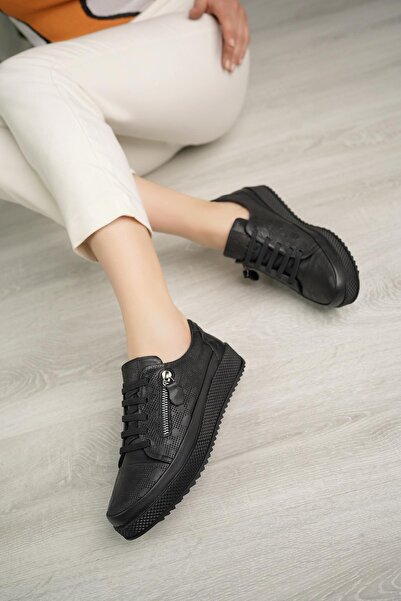 Mammamia D24Ya 3590 Black Genuine Leather Anatomical Women's Shoes