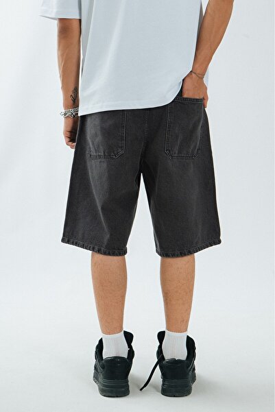 UKHWD SUPPLY Koyu Gri Baggy Jean Erkek Şort Jorts