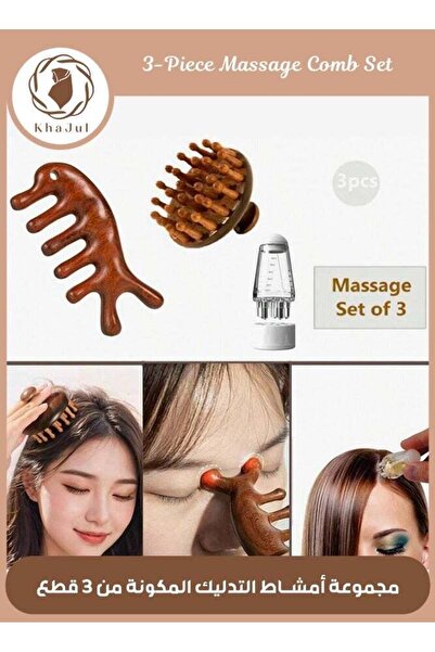KHAJUL Scalp Massage Comb Set, 3-Piece Wooden Sandalwood Tools for Hair Growth Stimulator
