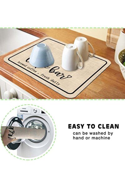Generic Coffee Bar Mat, Rubber Dish Drying Pad for Kitchen Counter and Home Bar (Beige)