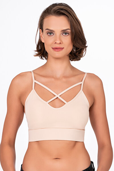 Kompedan Αθλητικό σουτιέν με λεπτές τιράντες και λεπτομέρεια σταυρωτής διακόσ...