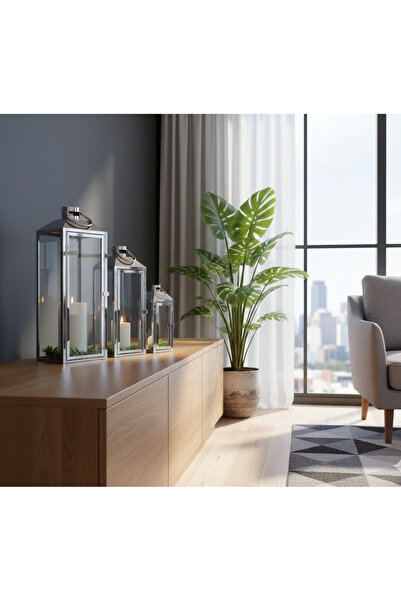 EVİMTATLIEVİM Victoria Paslanmaz Çelik Üçlü Mumluk Fener Seti