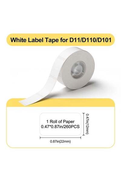 NiiMbot شريط صانع الملصقات، ملصق أبيض لاصق D11/D110/D101 للباركود (12*22 مم)
