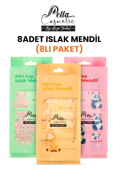 Pella Cosmetic Taşınabilir Hijyen Seti 8'li Islak Mendil (1 mini paket)
