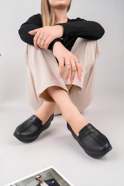 Castle Black 22513 Black Genuine Leather Wedge Heeled Women's Shoes