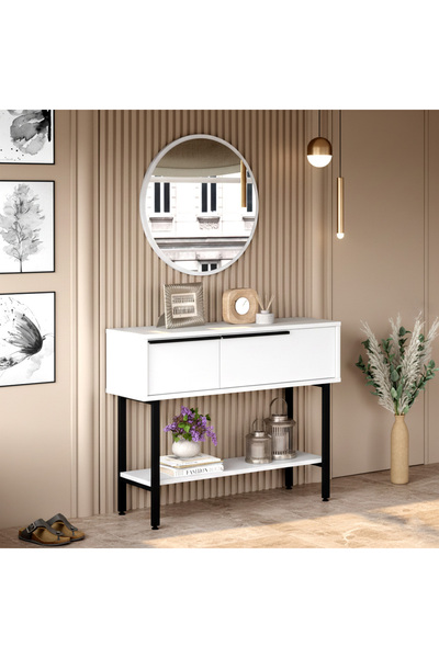 Yurupa Bohem Dresuar 100cm Aynalı Kapaklı Metal Ayaklı Beyaz BOH12-W