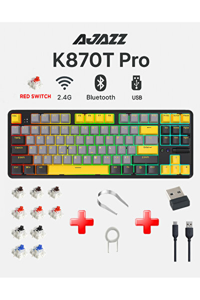 Ajazz K870T Pro 3 Modlu Hot-Swap RGB, Mekanik Klavye - Siyah