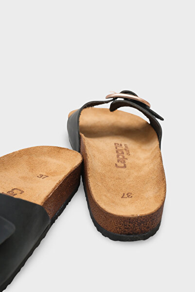 Capone Outfitters Lee Large Buckle Anatomical Cork Sole Leather Slippers