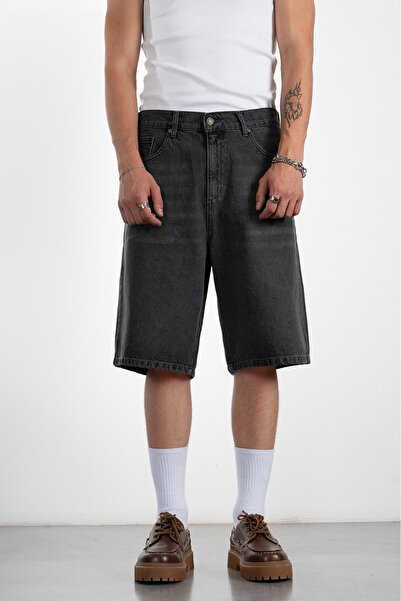UKHWD SUPPLY Açık Gri Baggy Jean Erkek Şort Jorts