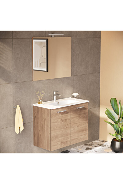 VitrA Ardea 69567 Banyo Dolabı Seti, Kapaklı, 80 cm, Altın Meşe