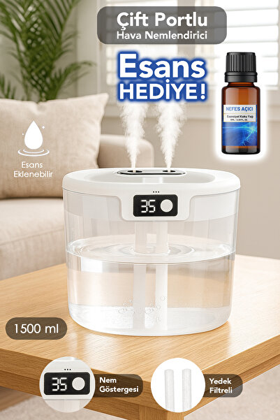 mimtec 1,5 Lt Çift Sprey Hava Nemlendirici - Işıklı Buhar Makinesi Aroma Difü...