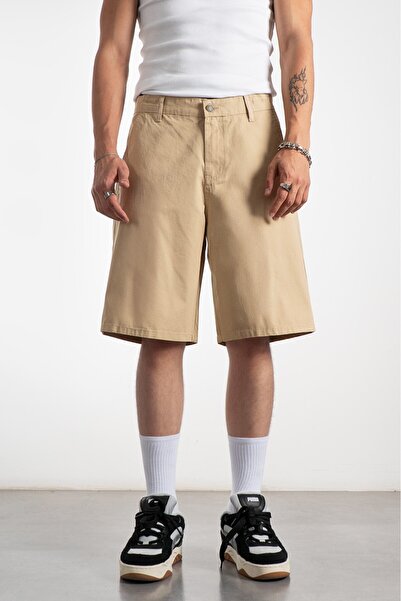 UKHWD SUPPLY Bej Gabardin Baggy Jean Erkek Şort Jorts