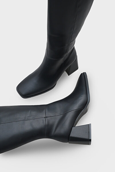 Capone Outfitters Merilyn Blunt Toe Thick Mid-Heeled Zippered Long Women's Boots