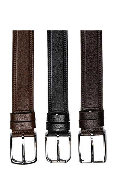 CüzCan Чоловічий ремінь з натуральної шкіри, подвійний шов, 4 см, 3 штуки - К...