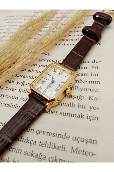 Brality Retro Model Women's Wristwatch Dark Brown Color Strap Gold Case Roman...