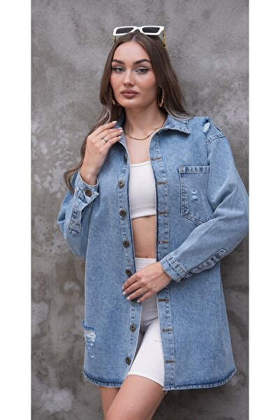 ozzıy34 Γυναικείο τζιν μπουφάν oversized