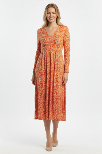 Kyron Women's V-Neck Patterned Viscose Dress- Long Sleeve/Stylish and Comfortable Use/New Trend/Different Color Options