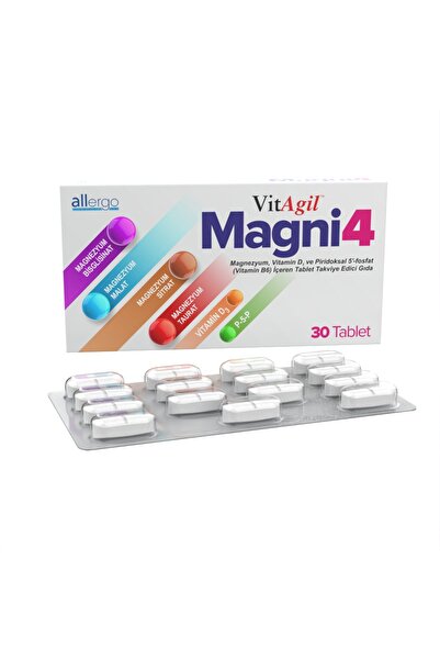 Vitagil Magni4 | Magnezyum, Vitamin D3, P5P (Vitamin B6) - 30 Tablet