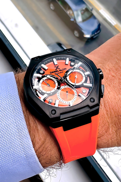 Daniel Klein Exclusive Hediyelik Erkek Kol Saati Su Geçirmez Turuncu Silikon Kordon - Hediye Bileklik DKER2059C2