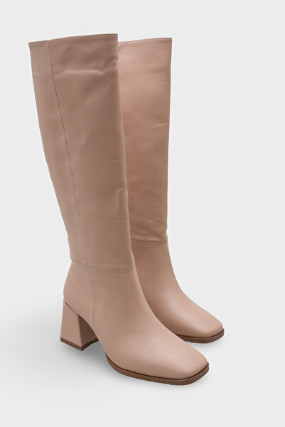 Capone Outfitters Merilyn Blunt Toe Thick Mid-Heeled Zippered Long Women's Boots