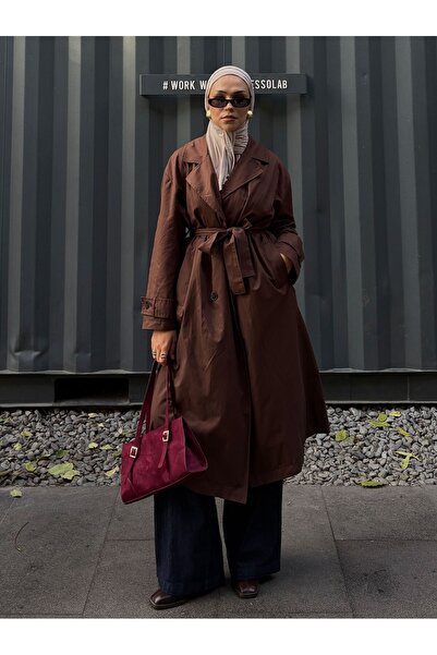 QANU Floriva Long Trench Coat Brown