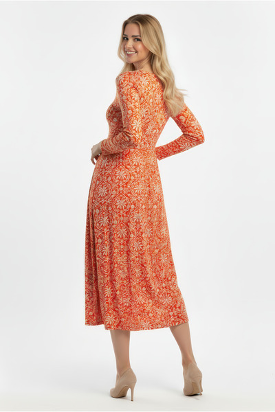 Kyron Women's V-Neck Patterned Viscose Dress- Long Sleeve/Stylish and Comfortable Use/New Trend/Different Color Options