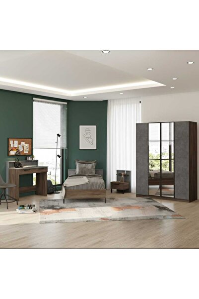 Yurupa Teeny Genç Odası Takımı 4'lü Set Beton-kahve TEE15-CG