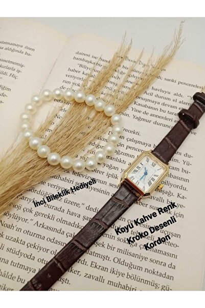 Brality ساعة يد نسائية طراز ريترو، حزام بلون بني داكن، علبة ذهبية، قرص روماني...