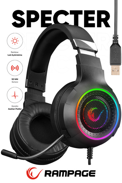 Rampage Rm-k56 Specter Usb 7.1 Rgb Mikrofonlu Oyuncu Kulaklığı Gaming Kulaklık E-Spor Kulaklık
