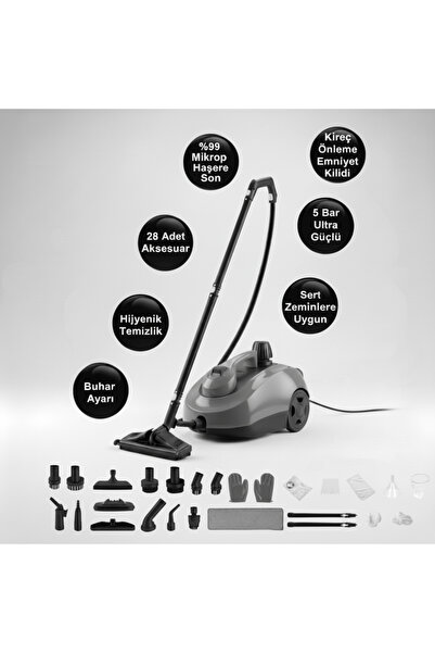 ROBX S608 Yeni Nesil Çok Fonksiyonlu 28 Adet Aksesuar 5 Metre Kablolu Buharlı Temizlik Makinesi