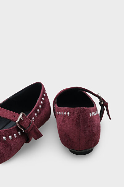 Capone Outfitters Penelop Round Toe Women's Ballerinas with Metal Accessories and Buckle, Faux Suede