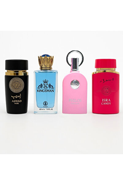 Arabic Perfume SET OF 4 WOMEN'S + MEN'S PERFUMES - KingsMan, Philos Delilah, Isra Candy, Aswad Noir