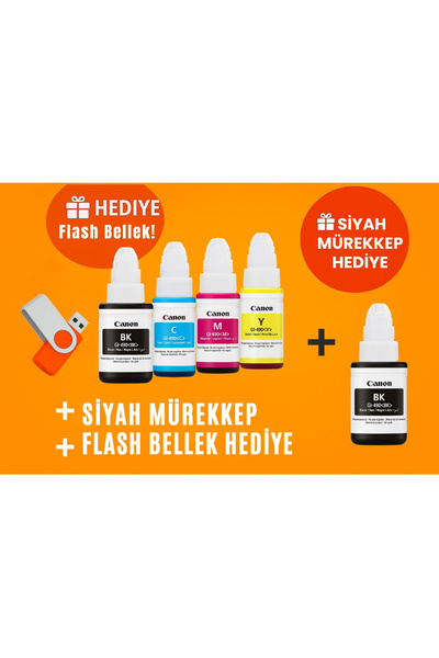 Canon Gı-490 Pixma G3410 Orjinal Mürekkep Seti + 1 Siyah Hediye 14u185