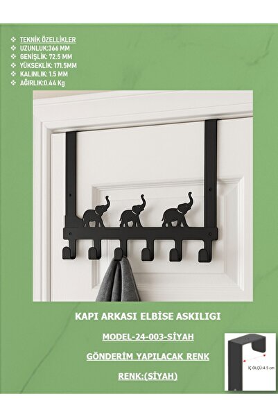 EXİTMODEL Siyah Büyük Boy Metal Kapı Arkası Askılığı Kancalı Kalın Kapılarla ...