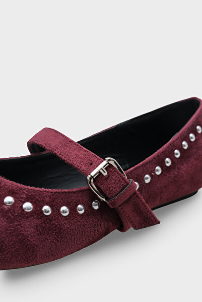 Capone Outfitters Penelop Round Toe Women's Ballerinas with Metal Accessories and Buckle, Faux Suede