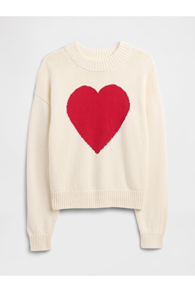 GAP Kadın Krem Relaxed Crop Intarsia Kazak