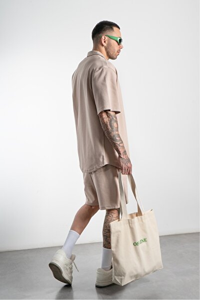 Twobucks Beige Pique Men's Shirt and Shorts Set