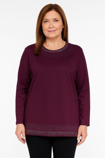 BURSPA Зручний крій, прикрашена перлами, жіноча блуза з трикотажу