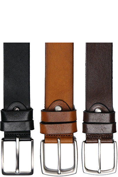 CüzCan Натуральна шкіра 4 см Класичний прямий чоловічий ремінь 3 штуки - КОРИ...