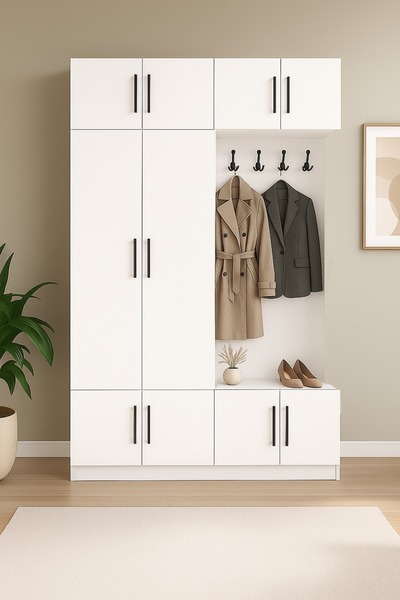 UMGMOBİLYA SİNEM MODEL KAPAKLI VESTİYER-RAFLI VE ASKILI PORTMANTO-MODERN ANTRE DOLABI-ASKILIK VE AYAKKABI DOLAP